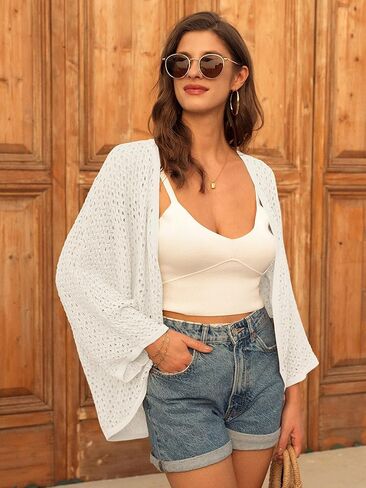 GRACE KARIN Open Front 3/4 Sleeve Batwing Cardigan for Women Lightweight Crochet Summer Cardigan Hollow-out Cover Ups in Kuwait
