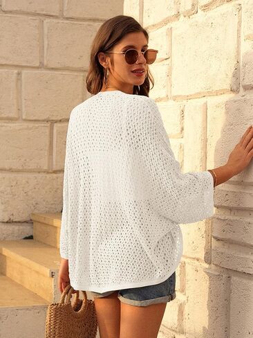 GRACE KARIN Open Front 3/4 Sleeve Batwing Cardigan for Women Lightweight Crochet Summer Cardigan Hollow-out Cover Ups in Kuwait