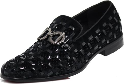 Enzo Romeo UTA Men's Fashion Rhinestone Glitter Buckle Slip On Dress Shoes in Kuwait