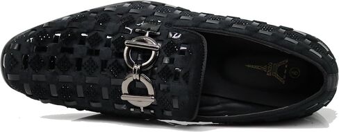 Enzo Romeo UTA Men's Fashion Rhinestone Glitter Buckle Slip On Dress Shoes in Kuwait