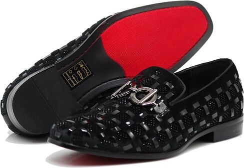 Enzo Romeo UTA Men's Fashion Rhinestone Glitter Buckle Slip On Dress Shoes in Kuwait