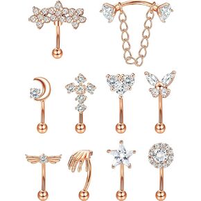 Magitaco 10 قطع 16G أقراط Rook Daith للنساء من الفولاذ المقاوم للصدأ سلسلة زهرة نجمة الجناح الصليب البطن الشفاه الدائري الغضروف الزنمة تشيكوسلوفاكيا هيئة ثقب المجوهرات حلقات الحاجب الحديد المنحني 8 مم in Kuwait