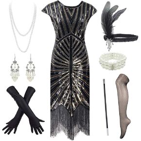 YACHARM Women's Flapper Dresses 1920s Gatsby Sequin Fringed Party Costume with Headpiece in Kuwait