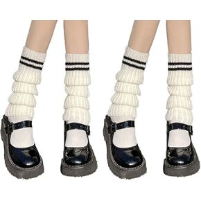 SUNTRADE Womens Knit Long Socks Leg Warmers,Japanese Kawaii Winter Boot Socks for 80s Eighty's Party Sports Yoga, 2 Pairs