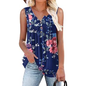 POPYOUNG Women's 2024 Spring-Summer Tank Tops Sleeveless Henley Button Down Shirts to Wear with Leggings Casual Loose Blouse