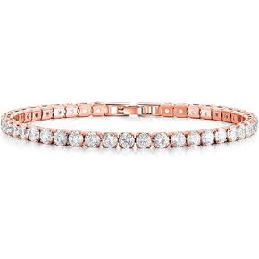 MetJakt Radiant 14K Gold Plated Tennis Bracelet | Eternity Charm with 3mm Cubic Zirconia | Stylish 7 Inch Rose Gold Silver Bracelet for Women Tennis
