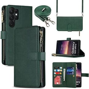 Jaorty Samsung Galaxy S23 Ultra 5G Cases with Card Holder for Women,Crossbody Phone Case for Samsung S23 Ultra with Strap,Leather PU Lanyard Magnetic Clasp Zipper Wallet Case with Kickstand,Rosegold