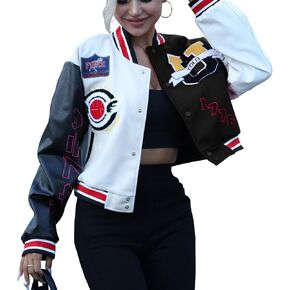 JJdocvanatic Women's Cropped Casual Jacket Colorblock Varsity Jacket Y2K Baseball Bomber Vintage Streetwear Patched Outerwear in Saudi Arabia