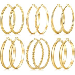 BBL 6 Pairs Silver Hoop Earrings Set S925 Sterling Silver Hoop Earrings Large Silver Hoops Hypoallergenic Lightweight Big Hoop Earrings for Women Girls 50MM in Saudi Arabia
