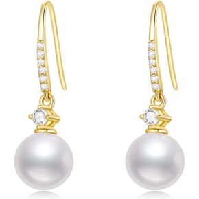 Real 10k Gold Created Moissanite and Freshwater Cultured Pearl Dangle Earring for Women, Fine Jewelry Gifts for Her