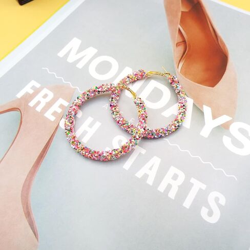 Wonlte Bohemian Shiny Glitter Sequins Hoop Earrings Sparkle Wrapped Gold Plated Circle Statement Rhinestone Dangle Drop Earrings for Women Girls in Saudi Arabia