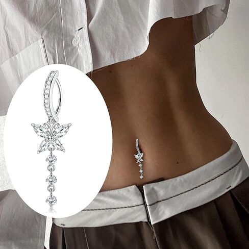 FINREZIO 8PCS 14G Clicker Belly Button Rings for Women Surgical Steel Dangle CZ Evil Eye Butterfly Belly Button Rings Reverse Curved Navel Belly Barbell Piercing Jewelry in Kuwait