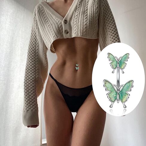 FINREZIO 8PCS 14G Clicker Belly Button Rings for Women Surgical Steel Dangle CZ Evil Eye Butterfly Belly Button Rings Reverse Curved Navel Belly Barbell Piercing Jewelry in Kuwait