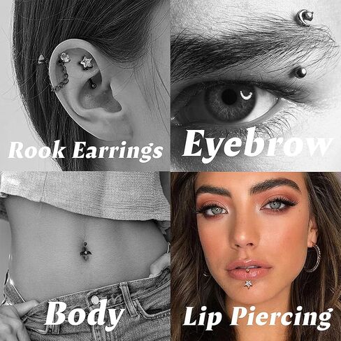 Magitaco 10 قطع 16G أقراط Rook Daith للنساء من الفولاذ المقاوم للصدأ سلسلة زهرة نجمة الجناح الصليب البطن الشفاه الدائري الغضروف الزنمة تشيكوسلوفاكيا هيئة ثقب المجوهرات حلقات الحاجب الحديد المنحني 8 مم in Kuwait