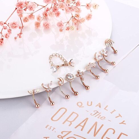 Magitaco 10 قطع 16G أقراط Rook Daith للنساء من الفولاذ المقاوم للصدأ سلسلة زهرة نجمة الجناح الصليب البطن الشفاه الدائري الغضروف الزنمة تشيكوسلوفاكيا هيئة ثقب المجوهرات حلقات الحاجب الحديد المنحني 8 مم in Kuwait