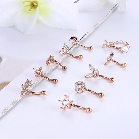 Magitaco 10 قطع 16G أقراط Rook Daith للنساء من الفولاذ المقاوم للصدأ سلسلة زهرة نجمة الجناح الصليب البطن الشفاه الدائري الغضروف الزنمة تشيكوسلوفاكيا هيئة ثقب المجوهرات حلقات الحاجب الحديد المنحني 8 مم in Kuwait