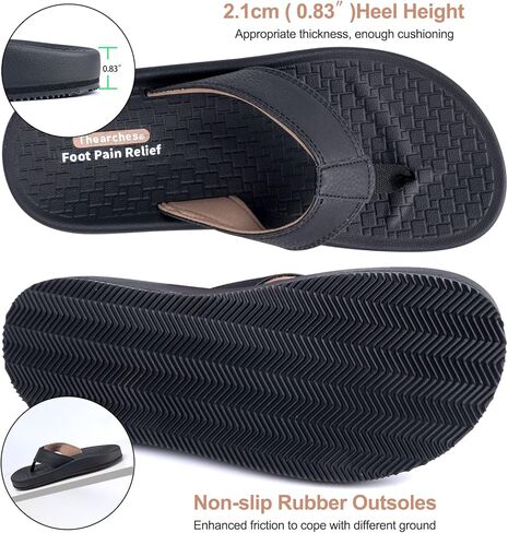 صنادل الشاطئ الرجالية من Thearches، شبشب فليب فلوب، سريع الجفاف لدعم القوس، شبشب فليب فلوب، صندل داعم لتقويم العظام لالتهاب اللفافة الأخمصية، الأقدام المسطحة، آلام الكعب، المشي المريح طوال اليوم in Kuwait
