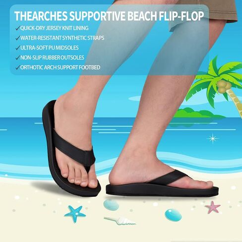 صنادل الشاطئ الرجالية من Thearches، شبشب فليب فلوب، سريع الجفاف لدعم القوس، شبشب فليب فلوب، صندل داعم لتقويم العظام لالتهاب اللفافة الأخمصية، الأقدام المسطحة، آلام الكعب، المشي المريح طوال اليوم in Kuwait