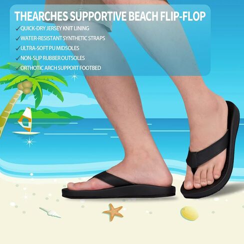 صنادل الشاطئ الرجالية من Thearches، شبشب فليب فلوب، سريع الجفاف لدعم القوس، شبشب فليب فلوب، صندل داعم لتقويم العظام لالتهاب اللفافة الأخمصية، الأقدام المسطحة، آلام الكعب، المشي المريح طوال اليوم in Kuwait