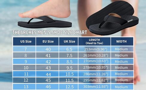 صنادل الشاطئ الرجالية من Thearches، شبشب فليب فلوب، سريع الجفاف لدعم القوس، شبشب فليب فلوب، صندل داعم لتقويم العظام لالتهاب اللفافة الأخمصية، الأقدام المسطحة، آلام الكعب، المشي المريح طوال اليوم in Kuwait