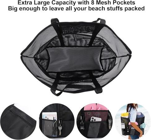 حقيبة شاطئ شبكية من seOSTO، حقيبة شاطئ كبيرة الحجم، حقيبة ألعاب الشاطئ، حقائب حمام السباحة للنساء، مثالية للسفر على الشاطئ، حمام السباحة، النزهة، صالة الألعاب الرياضية in Kuwait