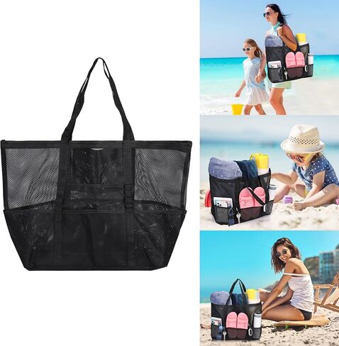 حقيبة شاطئ شبكية من seOSTO، حقيبة شاطئ كبيرة الحجم، حقيبة ألعاب الشاطئ، حقائب حمام السباحة للنساء، مثالية للسفر على الشاطئ، حمام السباحة، النزهة، صالة الألعاب الرياضية in Kuwait