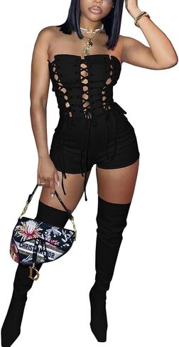 بدلة قصيرة مثيرة للنساء من Annystore بدون أكتاف مجوفة للنادي بدون حمالات، بدلة قصيرة باللون الأسود M in Kuwait