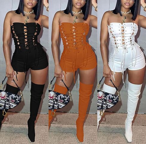 بدلة قصيرة مثيرة للنساء من Annystore بدون أكتاف مجوفة للنادي بدون حمالات، بدلة قصيرة باللون الأسود M in Kuwait