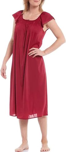 Miss Elaine Long Tricot Nightgown - Round Neckline, Embroidered Trim, Flutter Sleeves, Women’s Sleepwear & Loungewear in Saudi Arabia