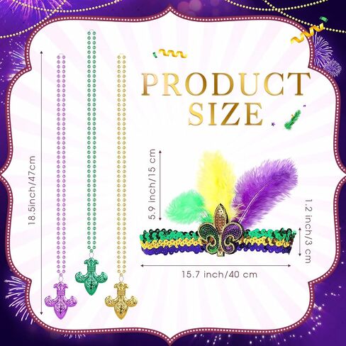 5 Pcs Mardi Gras Accessories Faux Fur Leg Warmers Sequins Feather Headband Bead Necklaces with Pendant for Adult Women Carnival Mardi Gras Party in Saudi Arabia