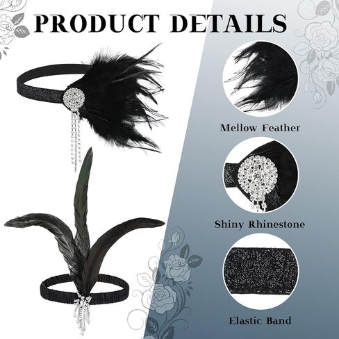 مجموعة إكسسوارات ثينك داي 1920s للنساء، بما في ذلك غطاء الرأس من الريش وعصابة الرأس وقلادة من اللؤلؤ وقفازات عصا كرنفال عشرينيات القرن العشرين والإكسسوارات التنكرية للحفلات in Kuwait