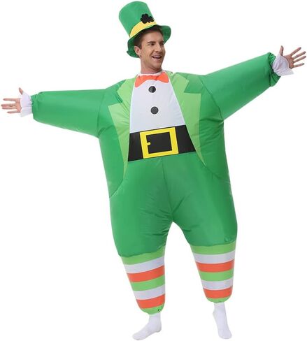 زي JUROSAICA القابل للنفخ، زي أيرلندي للبدلة التنكرية، زي تنكري رائع لعيد الميلاد مضحك للحفلات التنكرية للبالغين، زي الجني ليوم القديس باتريك مع قبعة أيرلندية in Kuwait