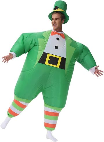 زي JUROSAICA القابل للنفخ، زي أيرلندي للبدلة التنكرية، زي تنكري رائع لعيد الميلاد مضحك للحفلات التنكرية للبالغين، زي الجني ليوم القديس باتريك مع قبعة أيرلندية in Kuwait