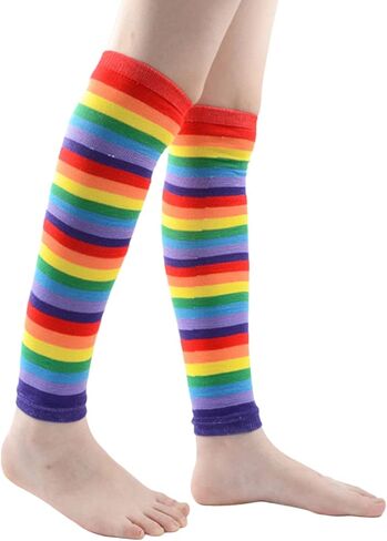 KADBLE المرأة قوس قزح الجوارب مخطط الركبة عالية الجوارب الذراع تدفئة الساق مجموعة, ألوان الطيف, L in Kuwait