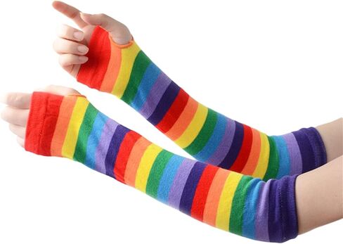 KADBLE المرأة قوس قزح الجوارب مخطط الركبة عالية الجوارب الذراع تدفئة الساق مجموعة, ألوان الطيف, L in Kuwait