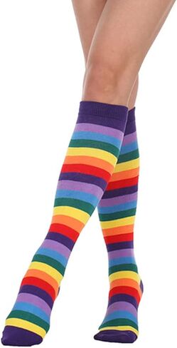 KADBLE المرأة قوس قزح الجوارب مخطط الركبة عالية الجوارب الذراع تدفئة الساق مجموعة, ألوان الطيف, L in Kuwait