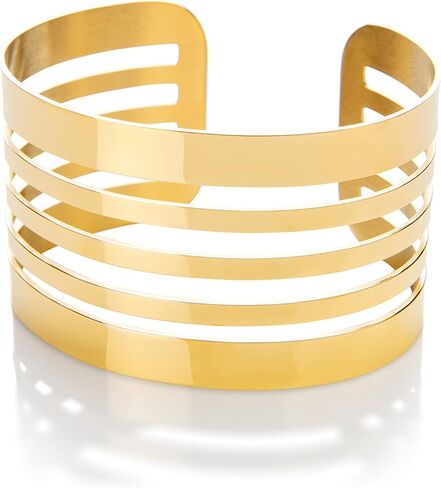 تشارلي بيج سوار عريض من الستانلس ستيل للنساء | سوار مفتوح من فوج | لمسة نهائية ذهبية, ستانلس ستيل, بدون أحجار كريمة in Kuwait