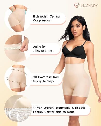 BLONGW قطعتان من ملابس الجسم للنساء للتحكم في البطن - سراويل قصيرة بدون خياطة عالية الخصر لتشكيل الجسم سراويل داخلية لرفع المؤخرة والفخذ أنحف in Kuwait