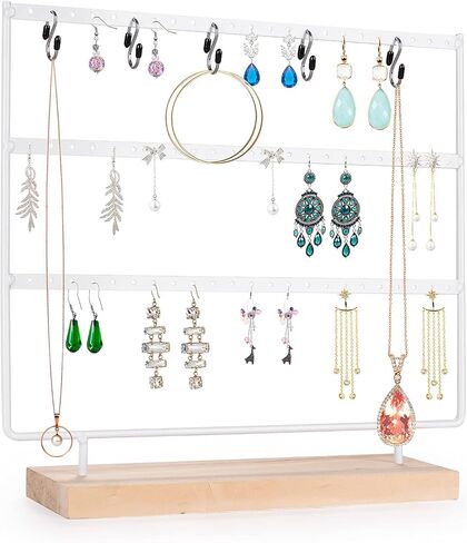 VERGILIUS حامل القرط المنظم عرض المجوهرات تقف تحديث القرط المنظم حامل حامل المجوهرات المنظم، القرط والقلادة منظم منشفة المجوهرات شجرة العرض (أبيض، 144 فتحة) in Kuwait