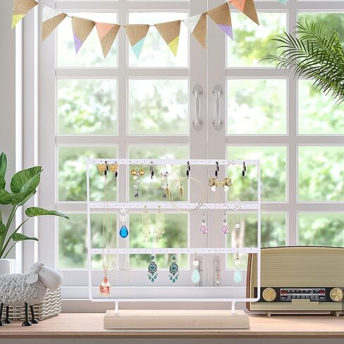 VERGILIUS حامل القرط المنظم عرض المجوهرات تقف تحديث القرط المنظم حامل حامل المجوهرات المنظم، القرط والقلادة منظم منشفة المجوهرات شجرة العرض (أبيض، 144 فتحة) in Kuwait