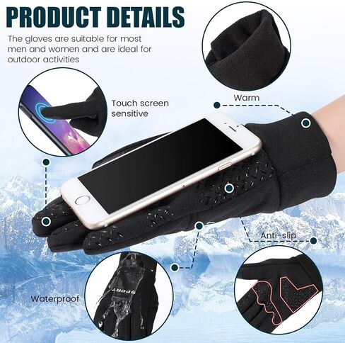 Suhine 6 Pairs Waterproof Winter Gloves Touch Screen Winter Thermal Gloves Windproof Workout Running Gloves Anti Slip Warm Women's Cycling Gloves for Men Women Training Driving Hiking Biking, Black in Saudi Arabia