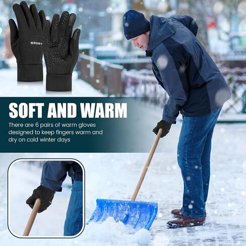 Suhine 6 Pairs Waterproof Winter Gloves Touch Screen Winter Thermal Gloves Windproof Workout Running Gloves Anti Slip Warm Women's Cycling Gloves for Men Women Training Driving Hiking Biking, Black in Saudi Arabia