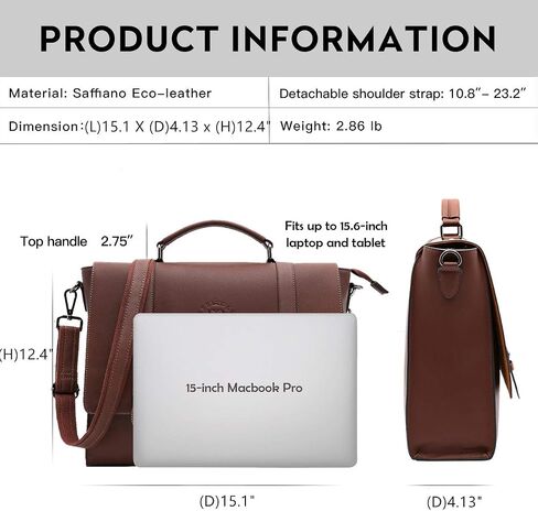 EaseGave Women's 15.6 Inch Laptop Briefcase, Vintage Purple Saffiano Eco-Leather, 4 Large Compartments, 2 Slip Pockets, 1 Zip-Fastening Pocket in Saudi Arabia