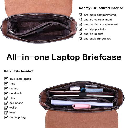 EaseGave Women's 15.6 Inch Laptop Briefcase, Vintage Purple Saffiano Eco-Leather, 4 Large Compartments, 2 Slip Pockets, 1 Zip-Fastening Pocket in Saudi Arabia