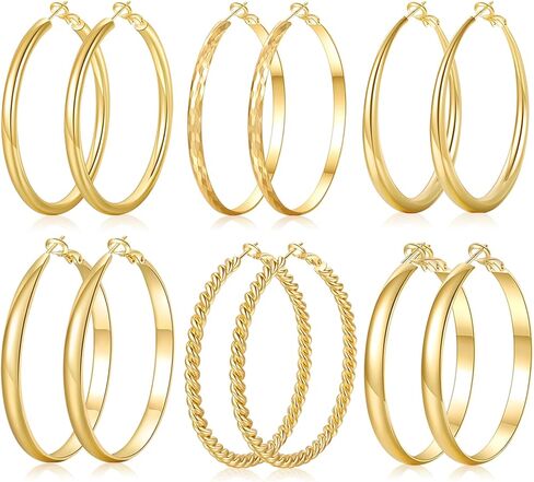 BBL 6 Pairs Silver Hoop Earrings Set S925 Sterling Silver Hoop Earrings Large Silver Hoops Hypoallergenic Lightweight Big Hoop Earrings for Women Girls 50MM in Saudi Arabia