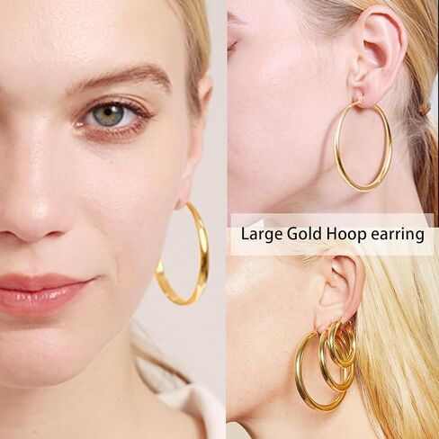 BBL 6 Pairs Silver Hoop Earrings Set S925 Sterling Silver Hoop Earrings Large Silver Hoops Hypoallergenic Lightweight Big Hoop Earrings for Women Girls 50MM in Saudi Arabia