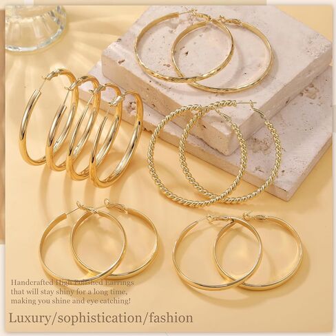 BBL 6 Pairs Silver Hoop Earrings Set S925 Sterling Silver Hoop Earrings Large Silver Hoops Hypoallergenic Lightweight Big Hoop Earrings for Women Girls 50MM in Saudi Arabia