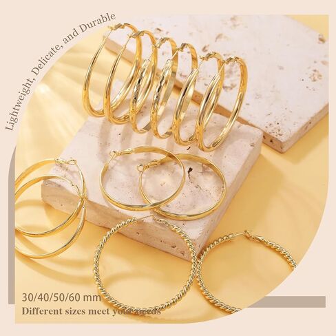 BBL 6 Pairs Silver Hoop Earrings Set S925 Sterling Silver Hoop Earrings Large Silver Hoops Hypoallergenic Lightweight Big Hoop Earrings for Women Girls 50MM in Saudi Arabia
