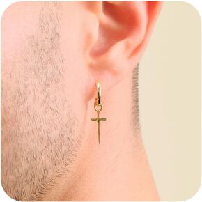 Poxtex الرجال الأقراط الصليب الأقراط للرجال، 14K الذهب هوب الأقراط الرجال قطرة تتدلى صغيرة سميكة مكتنزة الفضة الاسترليني Huggie الأطواق هيبوالرجينيك العصرية لذيذ الأقراط الرجال الملحقات المجوهرات هدية عيد الحب