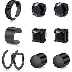 AVYRING الأقراط المغناطيسية للرجال الأصفاد الأذن الأقراط غير ثقب الأذن كليب الأقراط وهمية الفضة الأسود المغناطيس الأقراط للرجال الأقراط الماس وهمية 9PCS in Kuwait